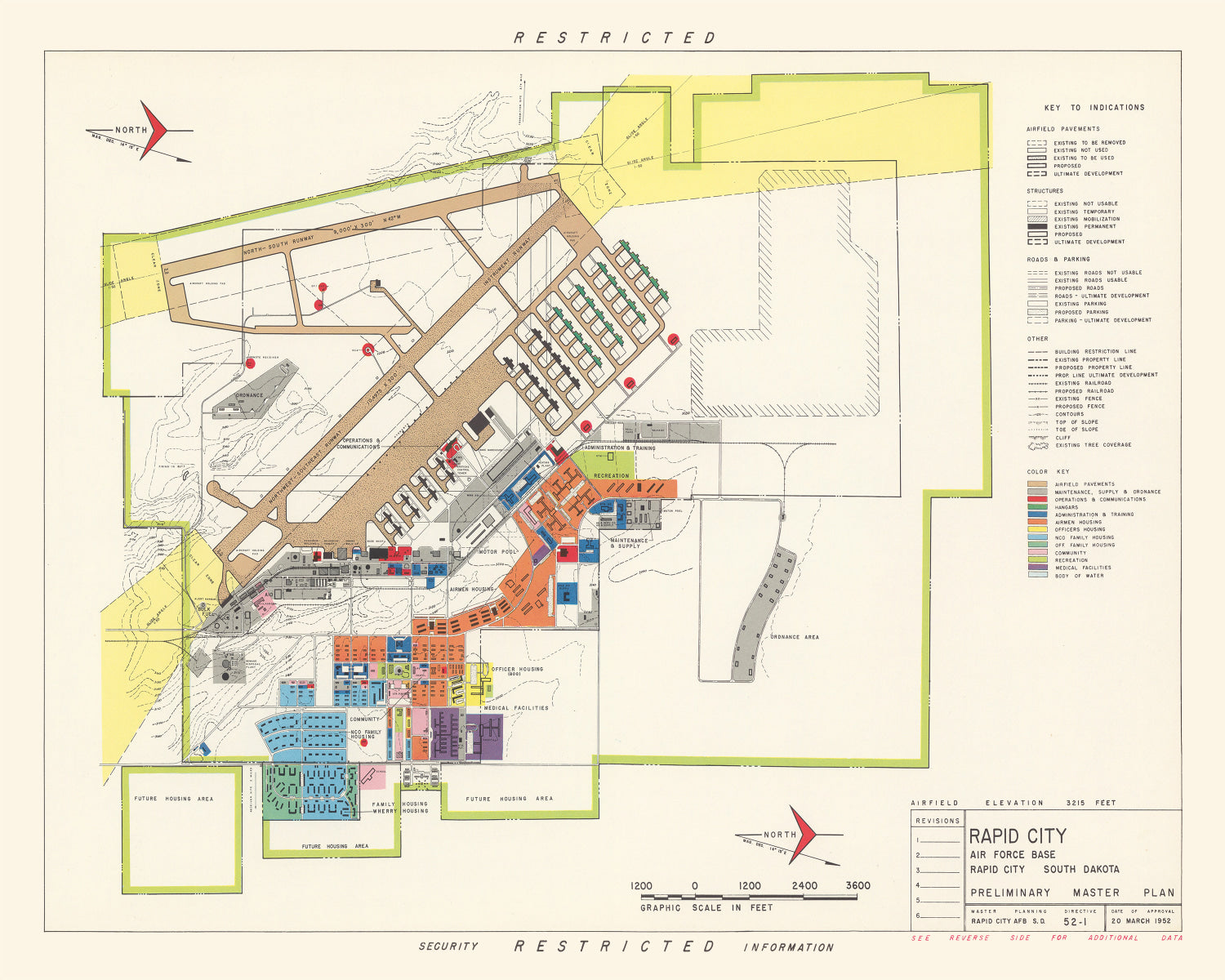 Vintage Map of Rapid City Air Force Base, 1952