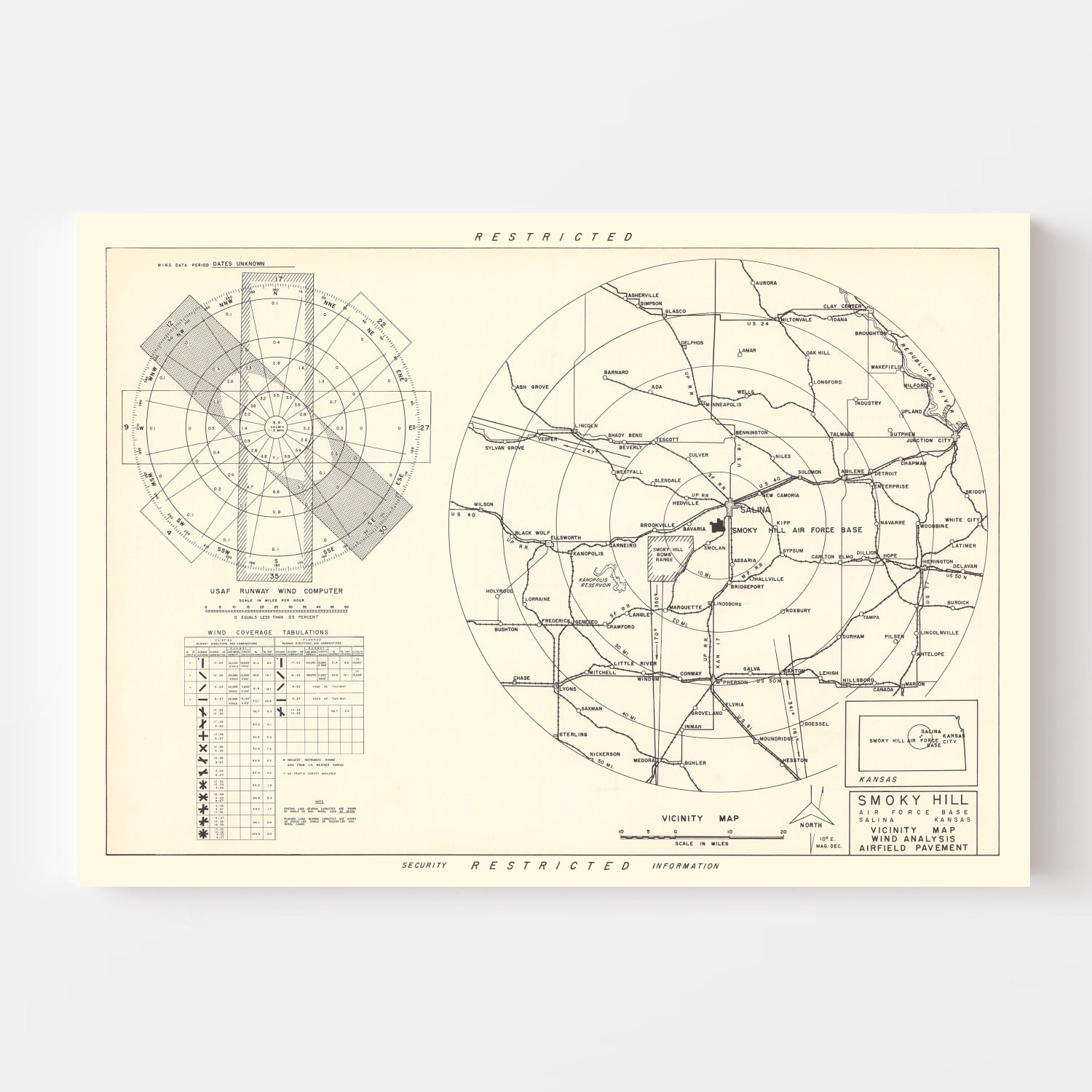 Vintage Map of the Smoky Hill Air Force Base Vicinity, 1951