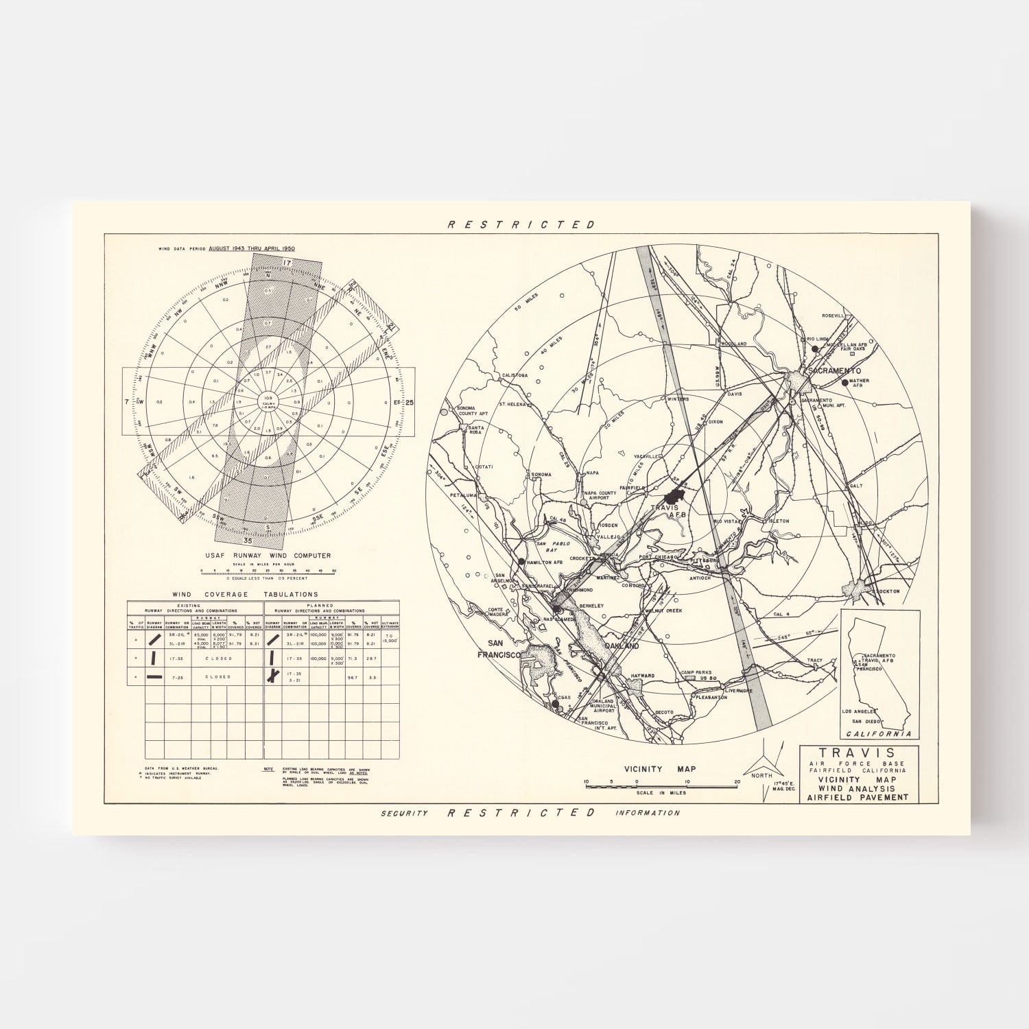 Vintage Map of the Travis Air Force Base Vicinity, 1951