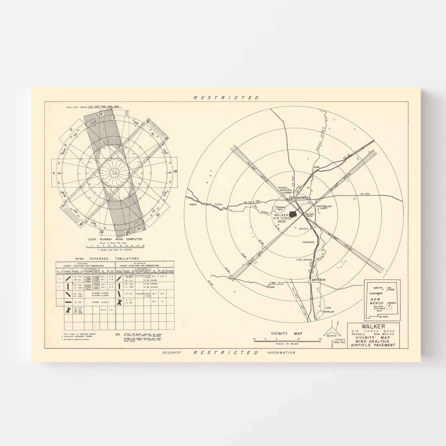 Vintage Map of the Walker Air Force Base Vicinity, 1951