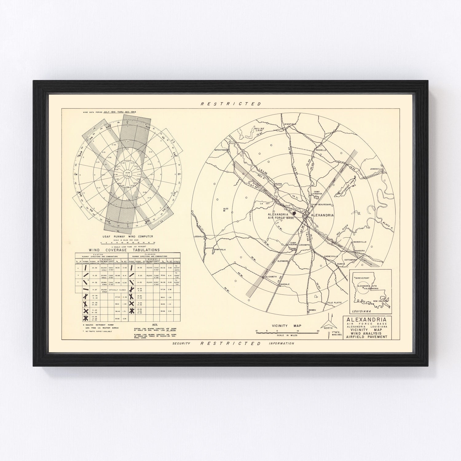 Vintage Map of the Alexandria Air Force Base Vicinity, 1952