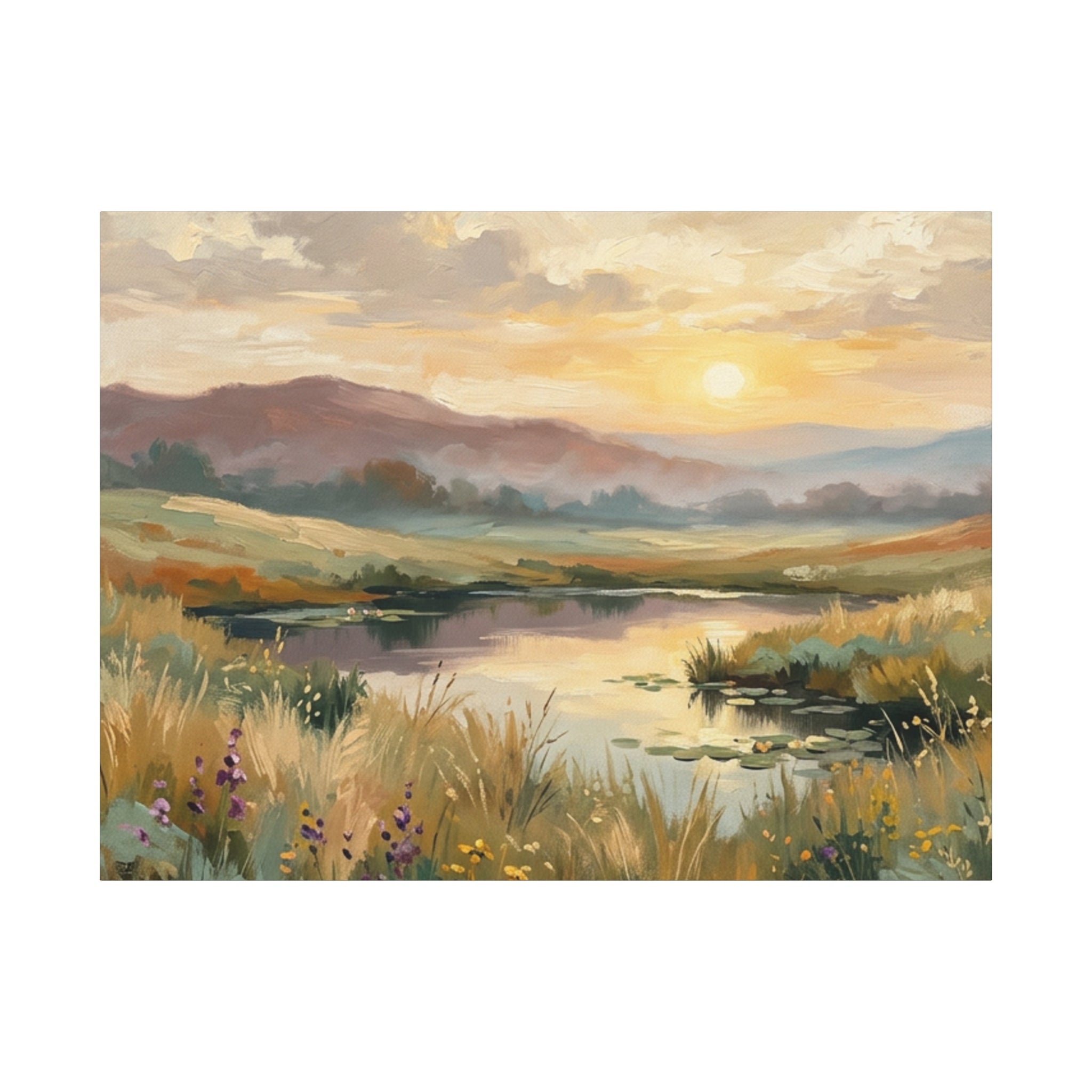 Sunset Meadow Canvas Wall Art — Stretched Matte Landscape Print