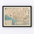 Vintage Map of Tokyo, Japan 1854