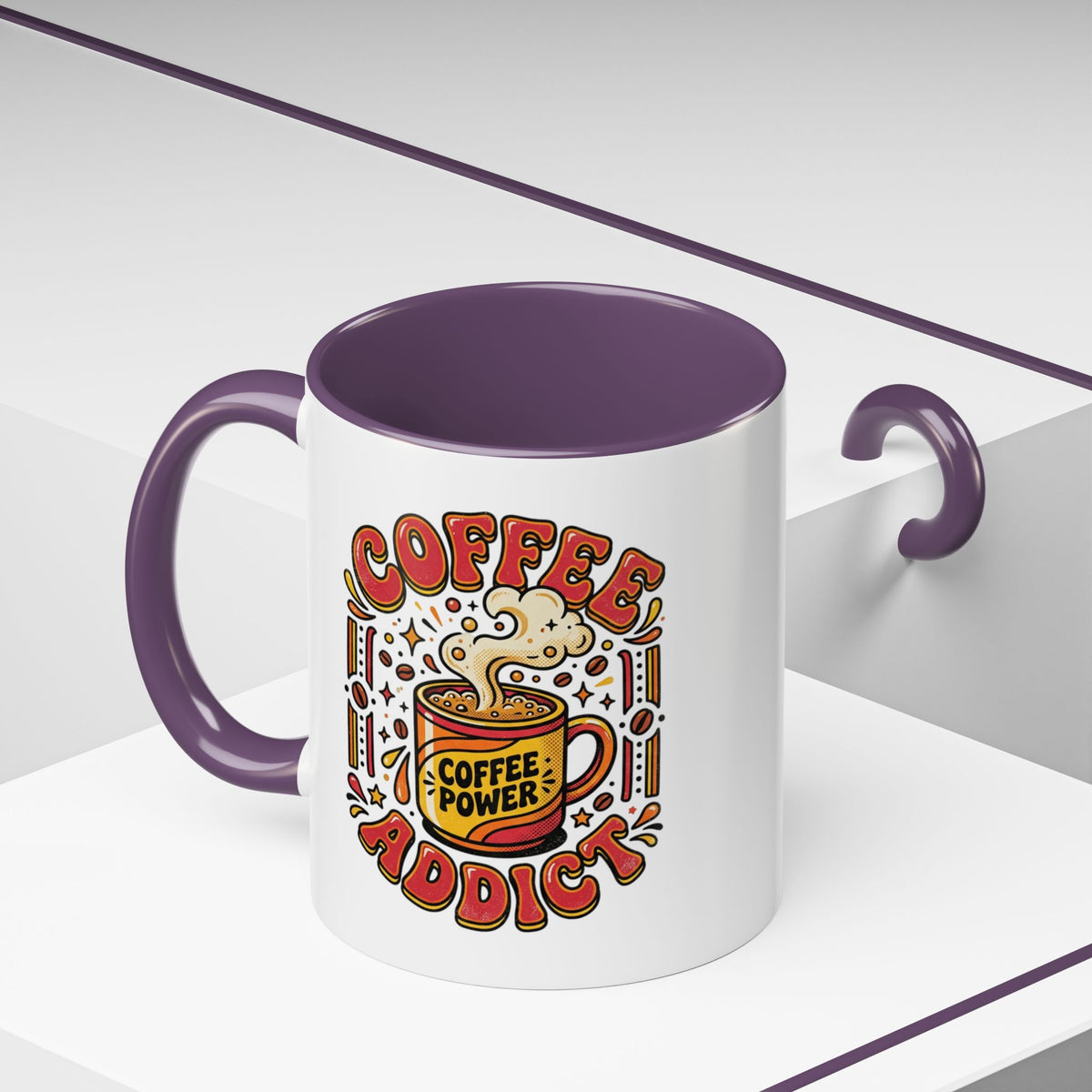 Coffee Addict Accent Mug — "Coffee Power" Retro Coffee Lover Gift (11oz/15oz)