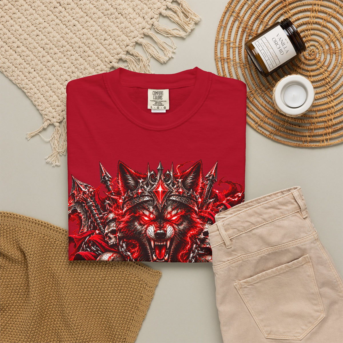 Wolf Skull T-Shirt — Red Gothic Horror Graphic Tee