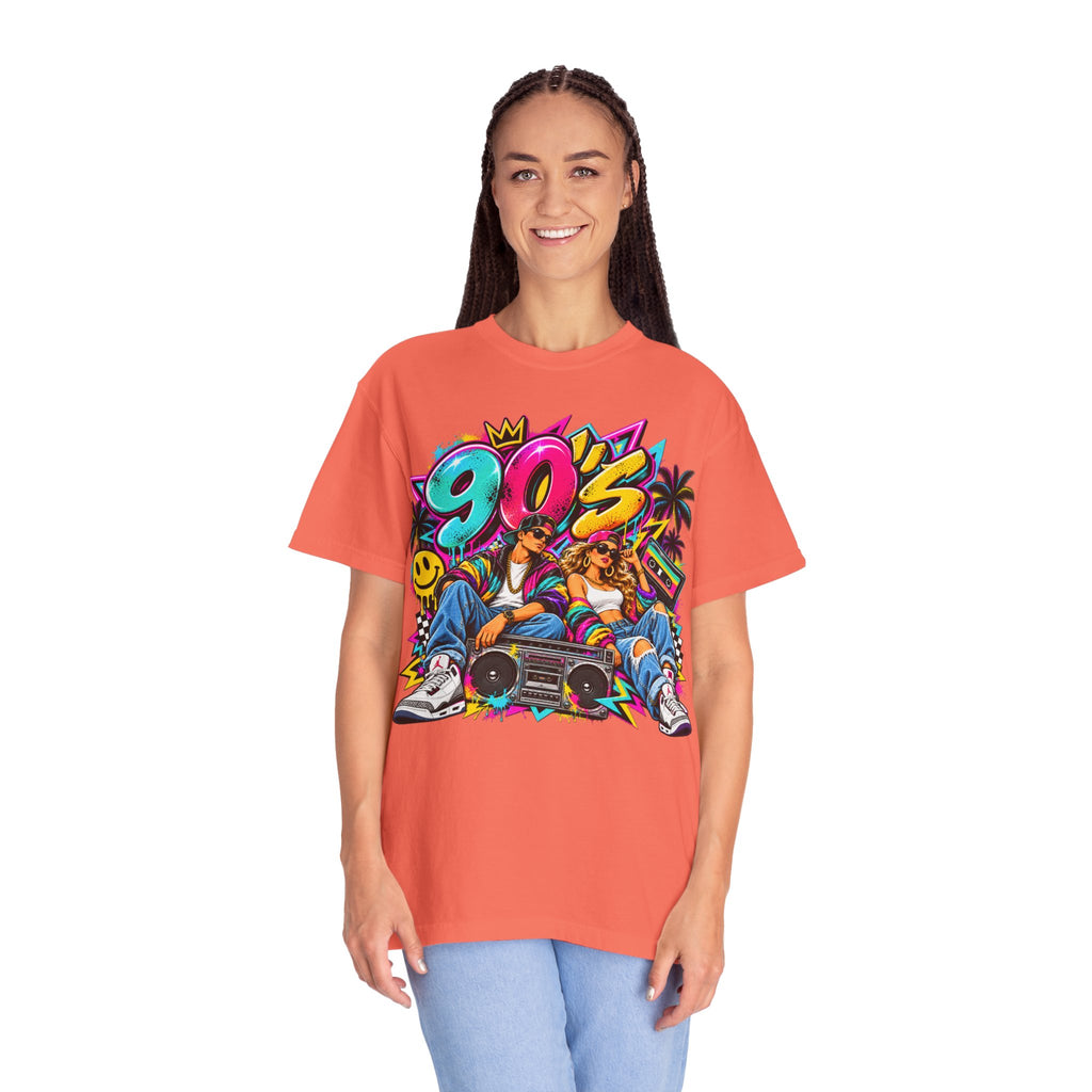 90s Retro Streetwear T-Shirt — Vintage Boombox & Neon Graffiti Design
