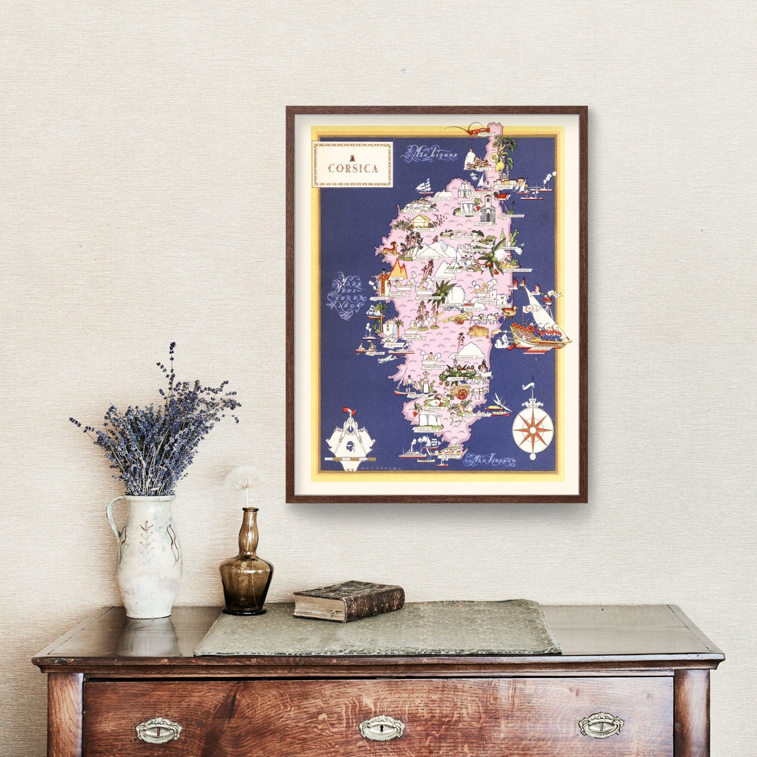Vintage Map of Corsica France, 1938