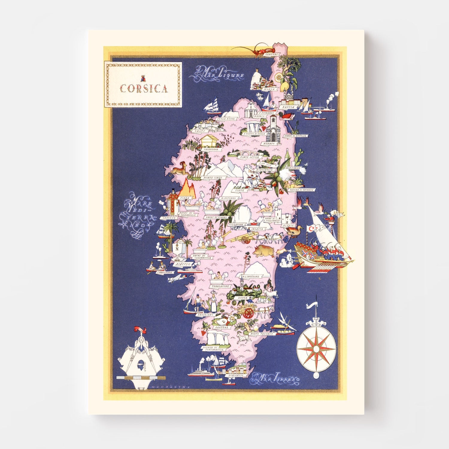 Vintage Map of Corsica France, 1938