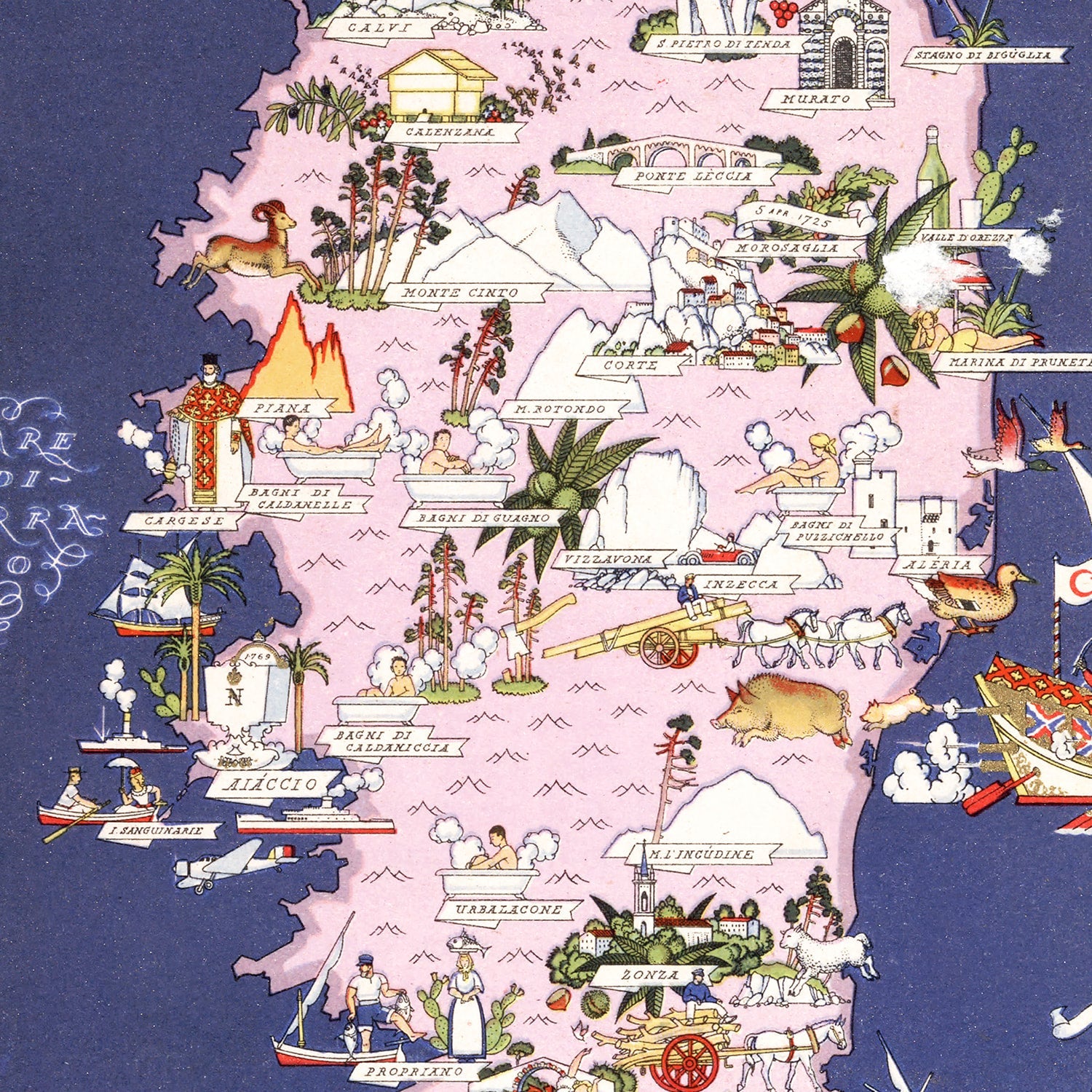 Vintage Map of Corsica France, 1938