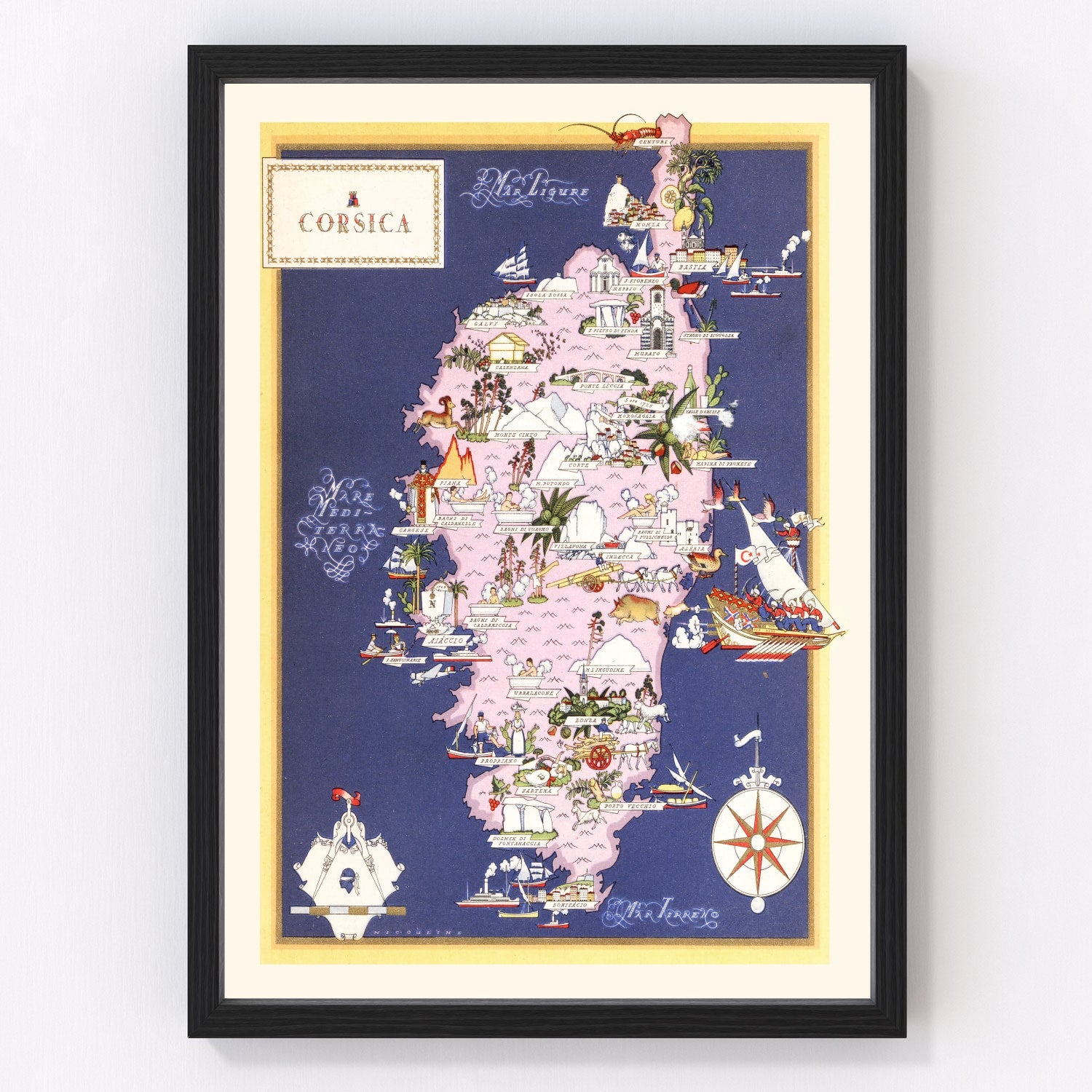 Vintage Map of Corsica France, 1938