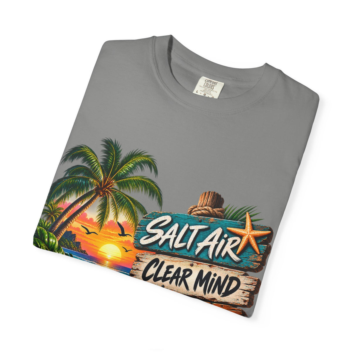 Salt Air, Clear Mind T-Shirt — Tropical Sunset Beach Graphic Tee