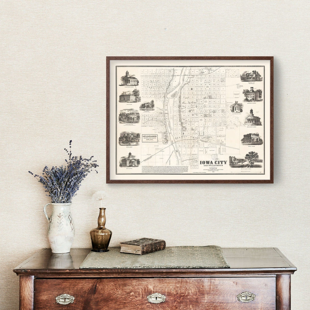 Vintage Map of Iowa City, Iowa 1854