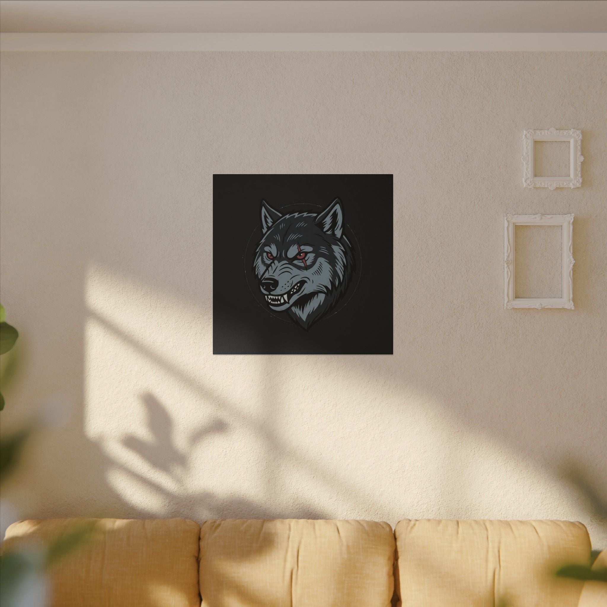 Wolf Head Canvas Wall Art — Fierce Gray Wolf Portrait Matte Stretched