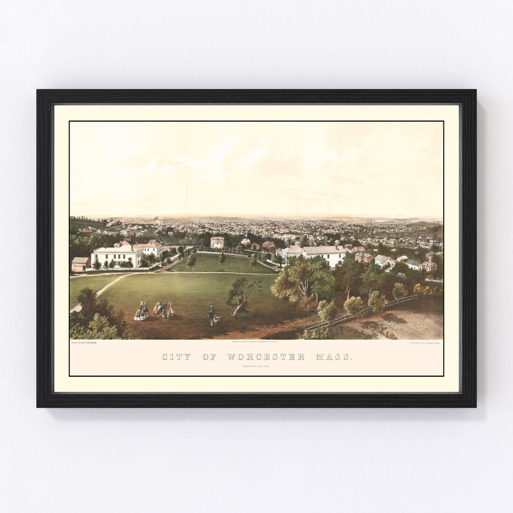 Vintage Map of Worcester, Massachusetts 1864