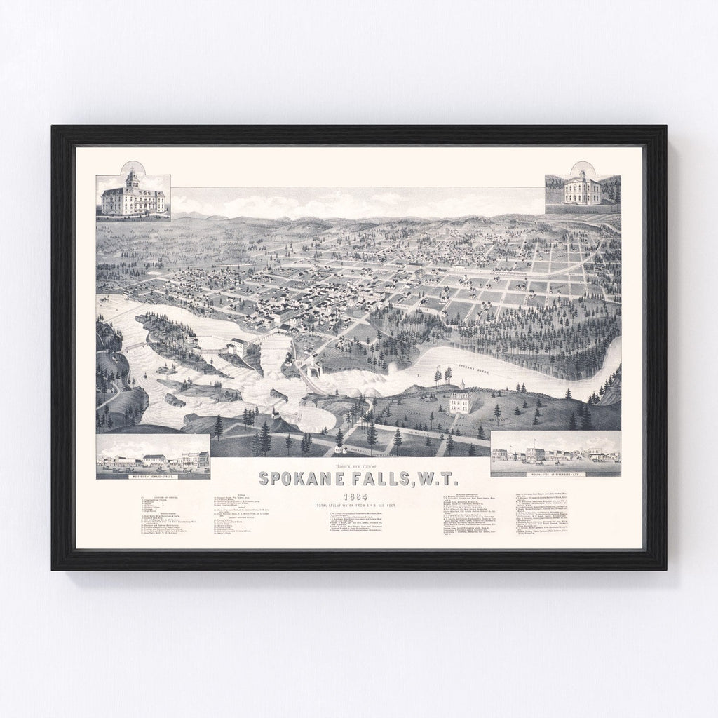 Vintage Map of Spokane Falls, Washington 1884