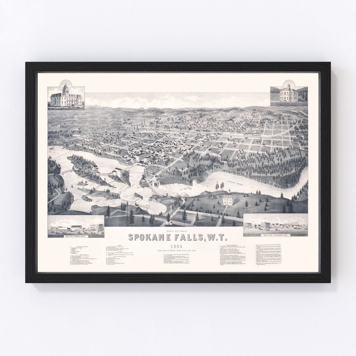 Vintage Map of Spokane Falls, Washington 1884