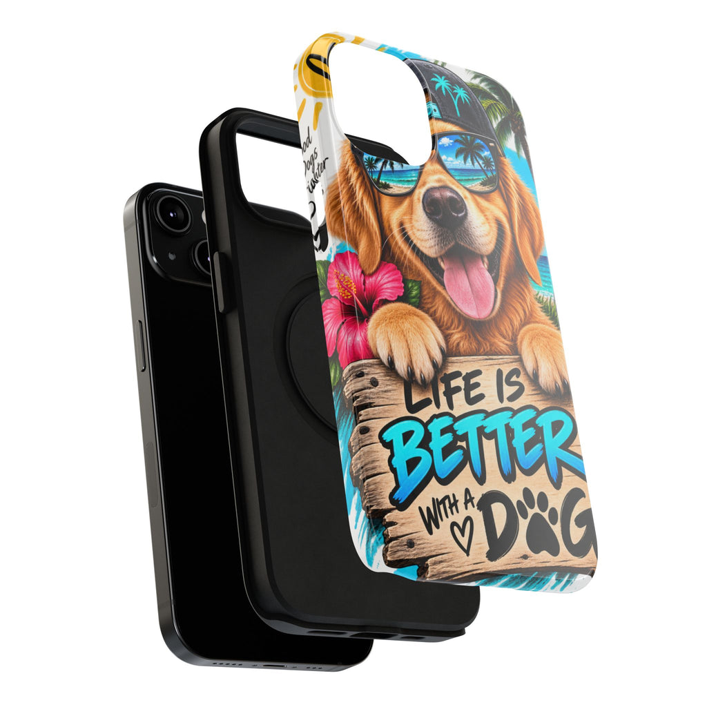 Impact-Resistant Phone Case — "Life Is Better With a Dog" Tropical Dog Design