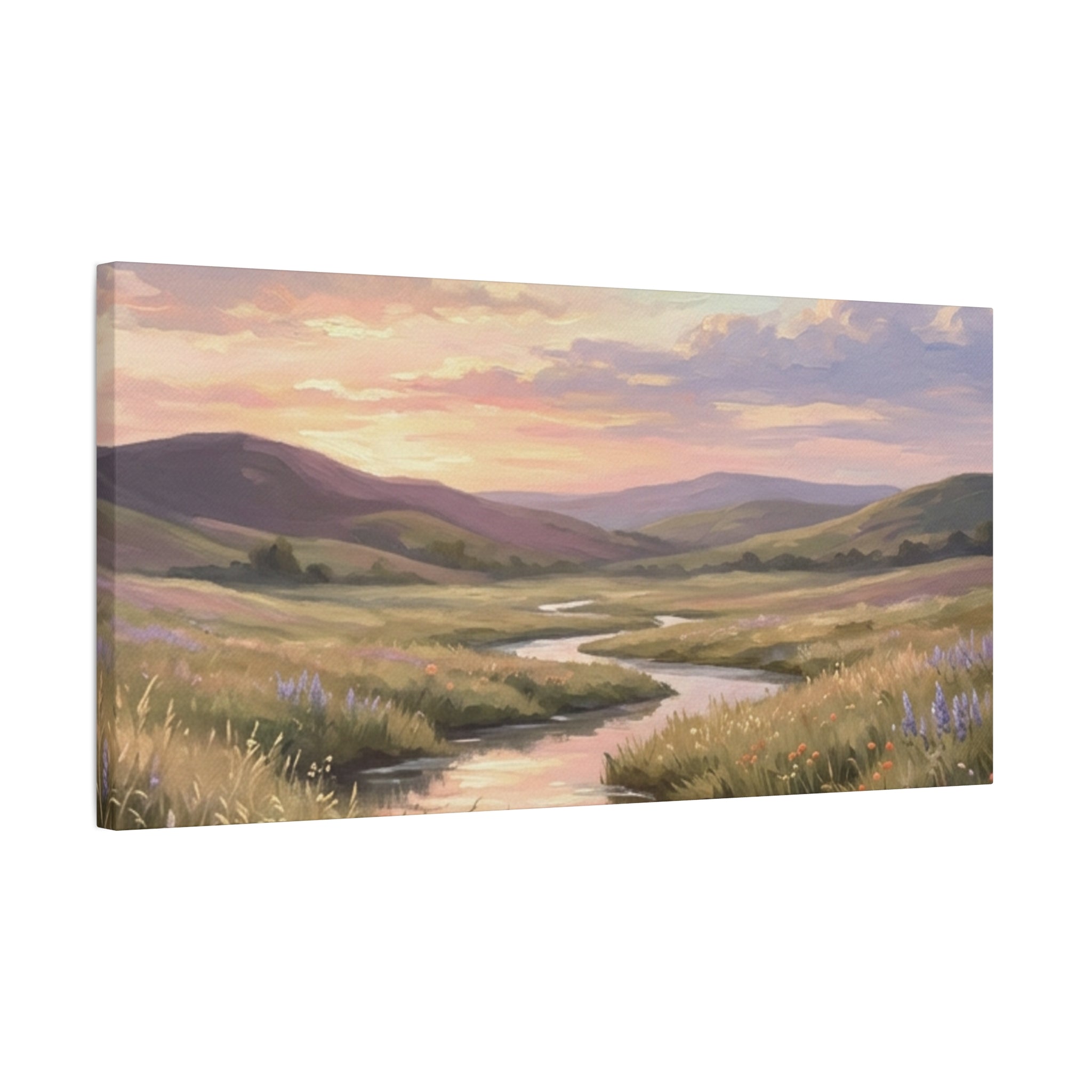 Sunset Meadow Canvas Wall Art - Stretched Matte Landscape Print