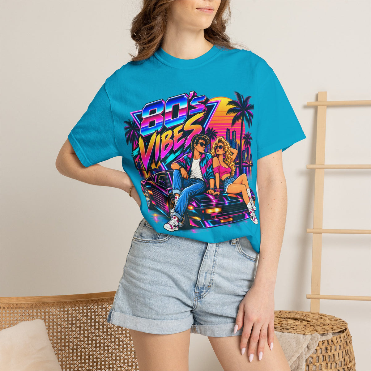 80s Vibes retro car scene T-shirt | neon palm sunset