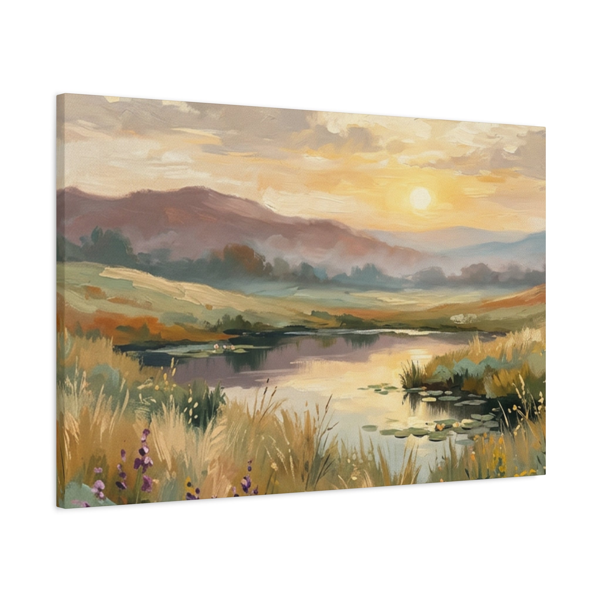 Sunset Meadow Canvas Wall Art — Stretched Matte Landscape Print