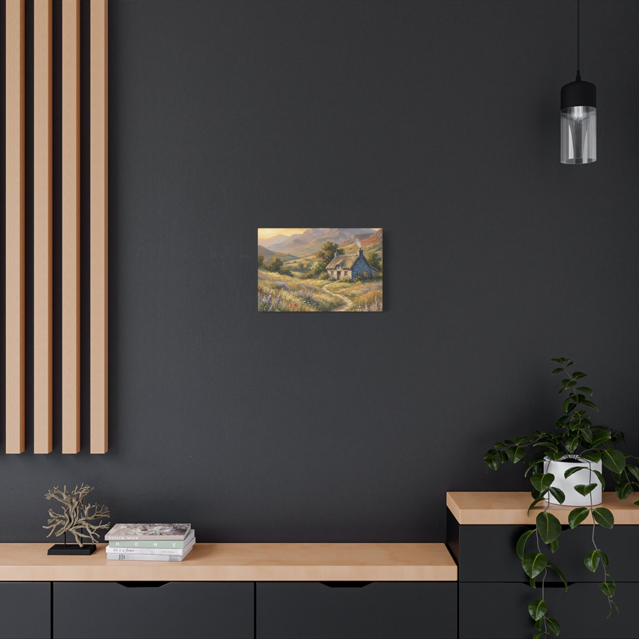 Countryside Cottage Canvas Wall Art — Tranquil Rustic Landscape Print