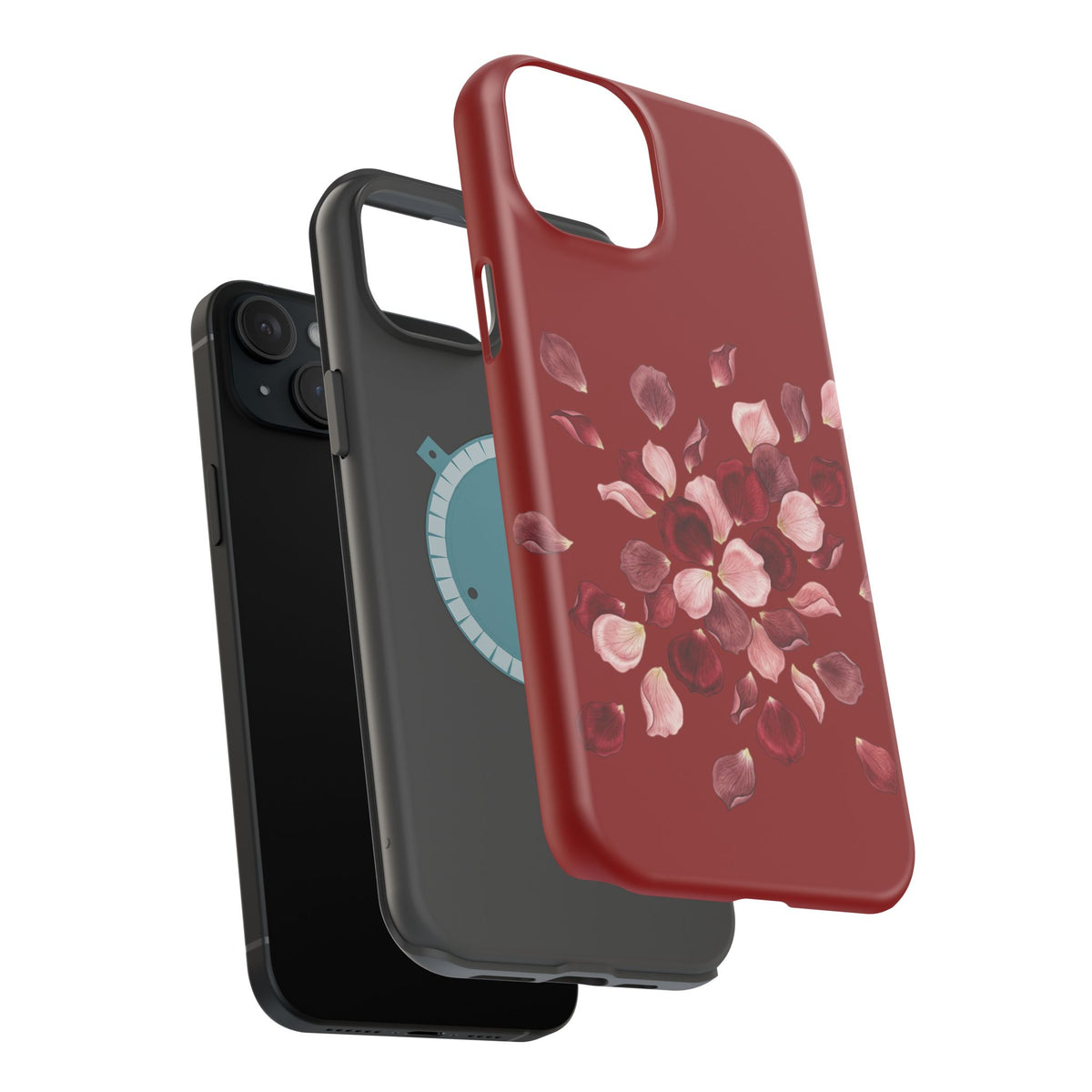 Phone Case — Red Floral Petal Magnetic Impact-Resistant Cover
