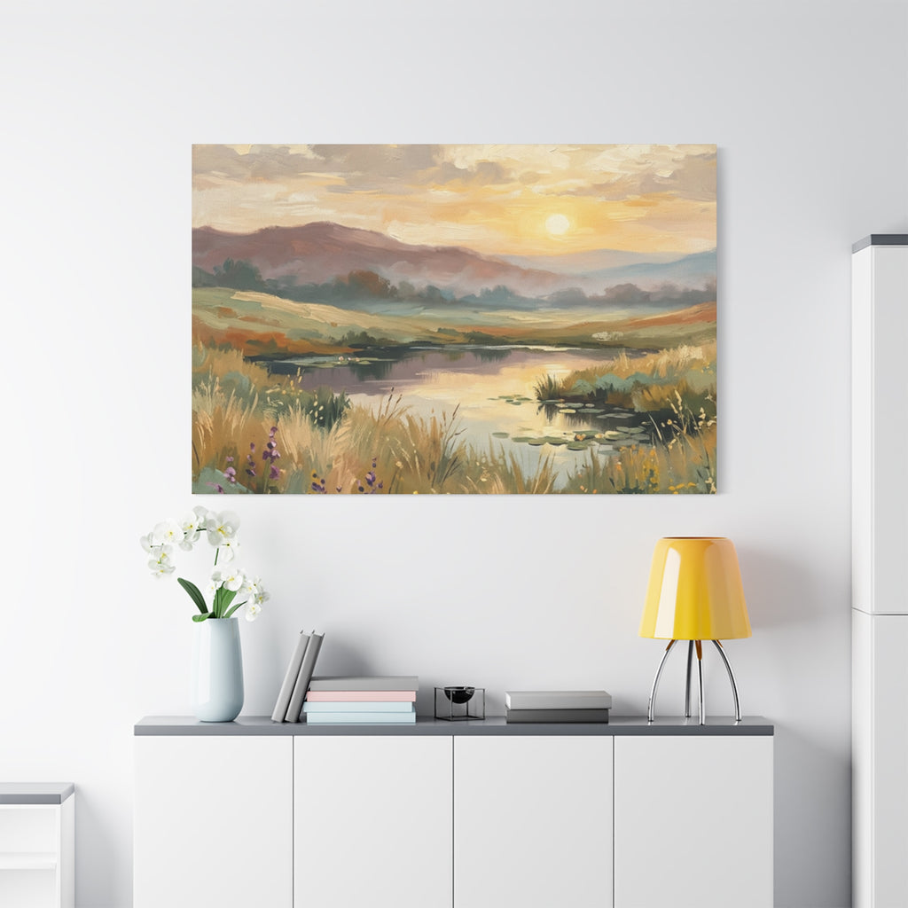 Sunset Meadow Canvas Wall Art — Stretched Matte Landscape Print