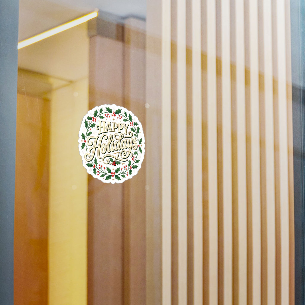 Happy Holidays Holly Wreath Vinyl Decal