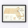 Vintage Map of Massachusetts 1876