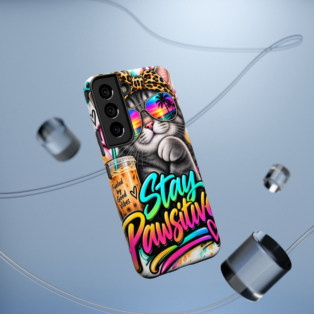 Phone Case — "Stay Pawsitive" Cat Impact-Resistant Case
