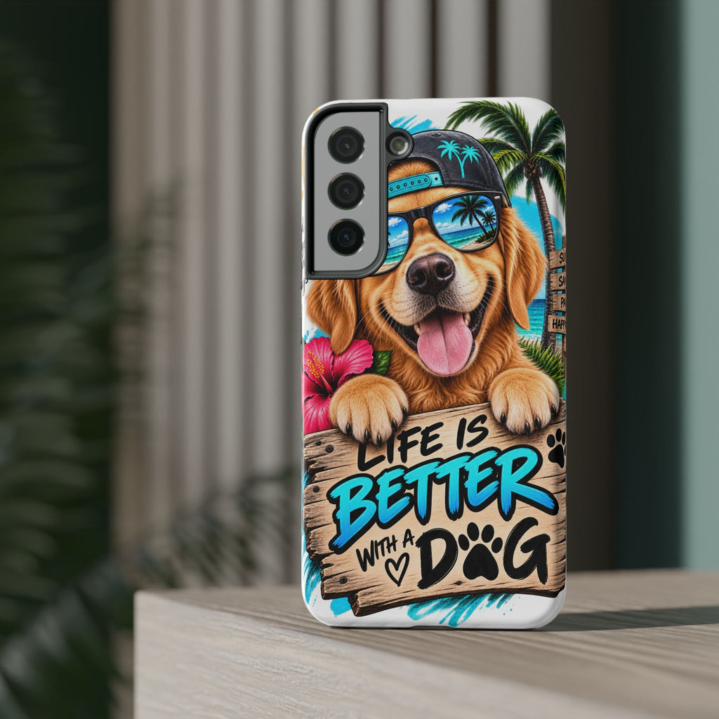 Impact-Resistant Phone Case — "Life Is Better With a Dog" Tropical Dog Design