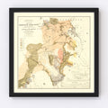 Vintage Map of the Sources of Snake River 1872