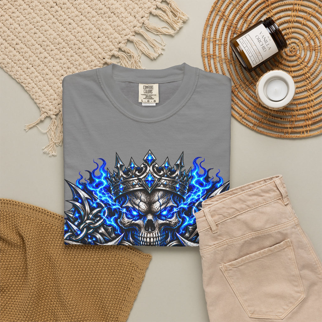 Wrath Skull Crown T‑Shirt — Blue Flame Gothic Graphic Tee