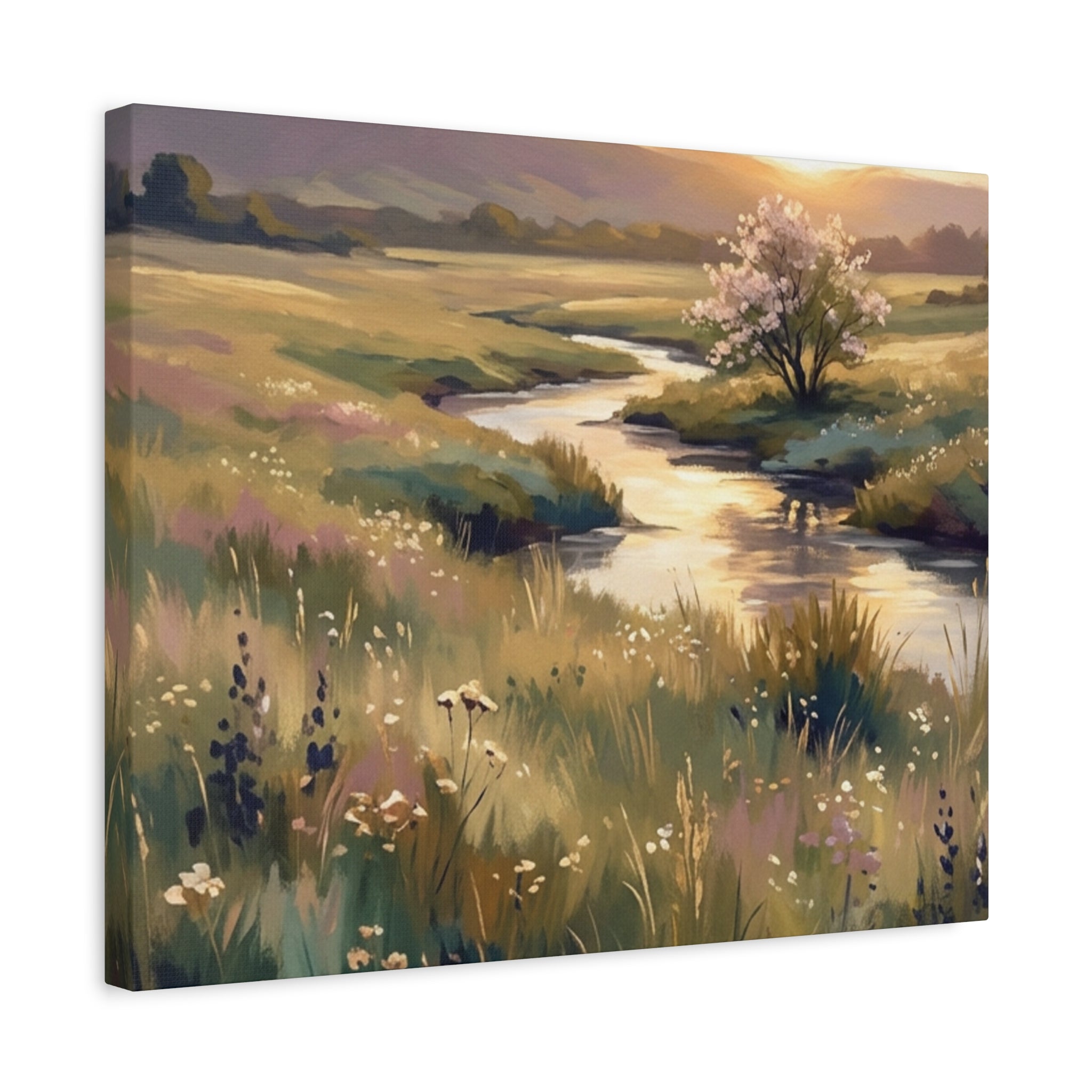 Serene Meadow Stream Matte Canvas Art — Stretched Wall Decor
