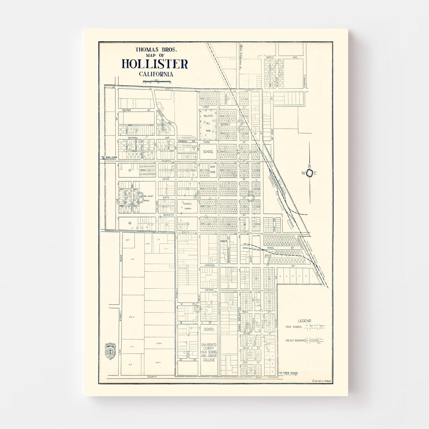 Vintage Map of Hollister, California 1920