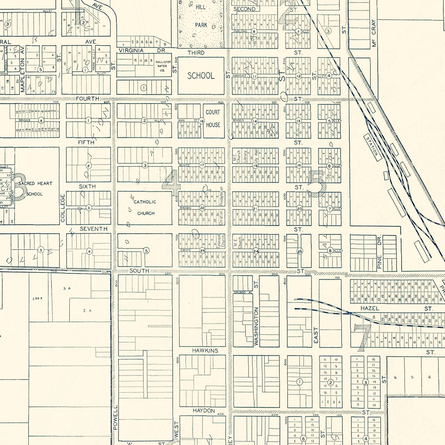 Vintage Map of Hollister, California 1920