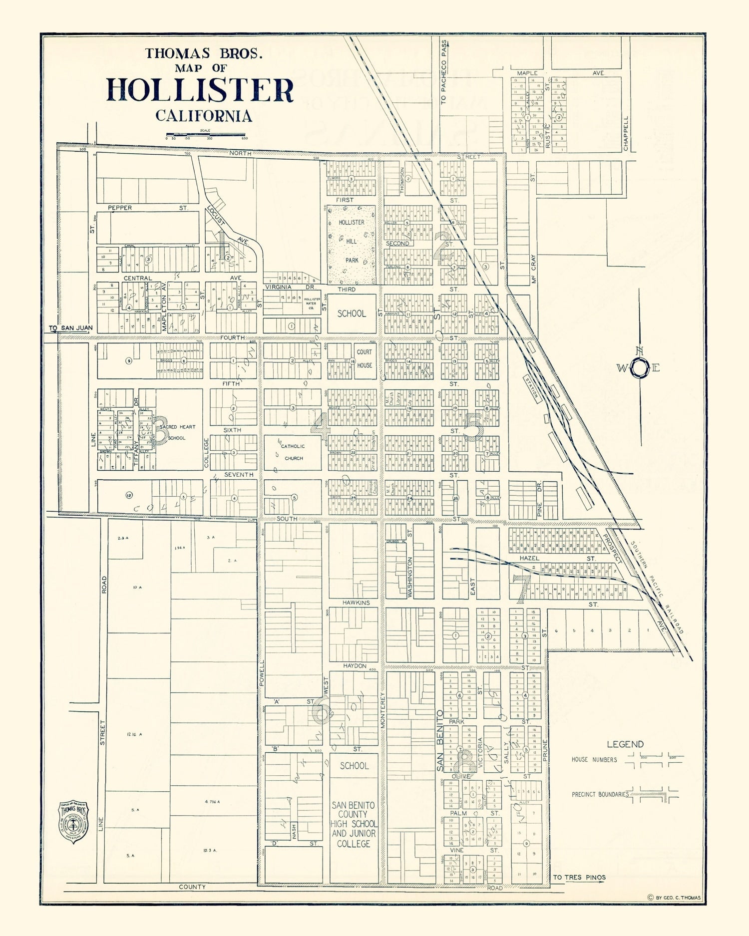 Vintage Map of Hollister, California 1920
