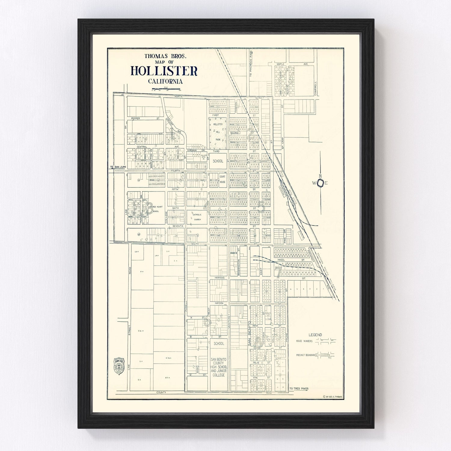 Vintage Map of Hollister, California 1920