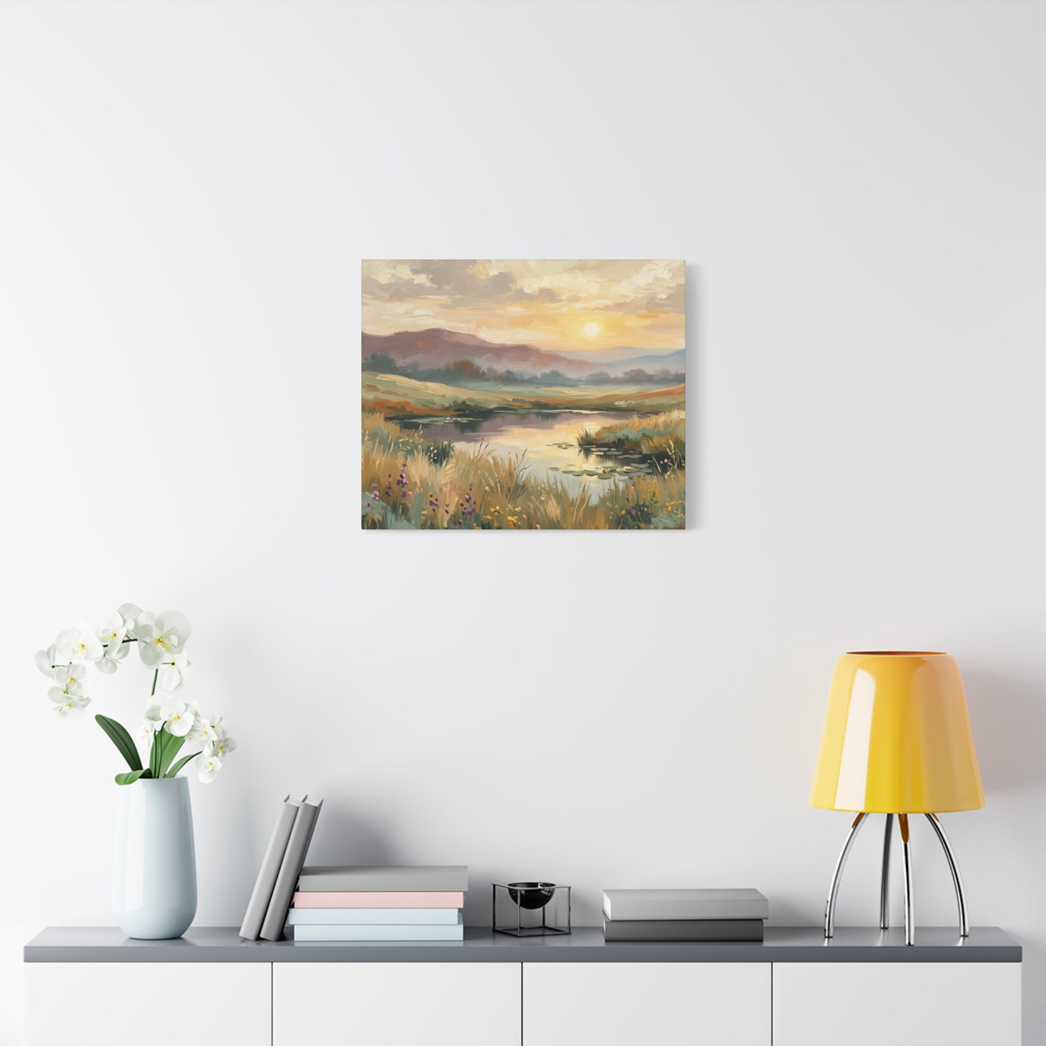Sunset Meadow Canvas Wall Art — Stretched Matte Landscape Print