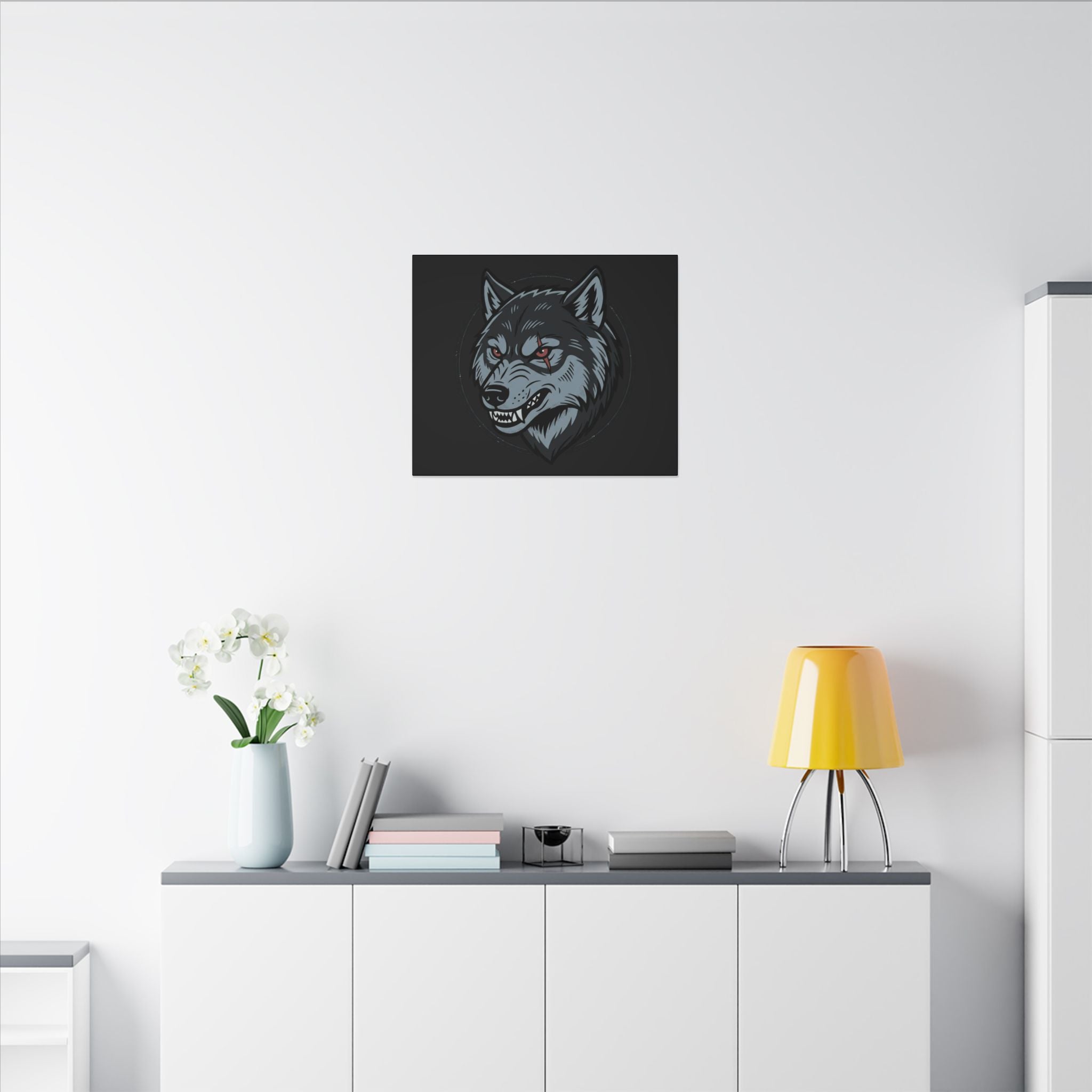 Wolf Head Canvas Wall Art — Fierce Gray Wolf Portrait Matte Stretched