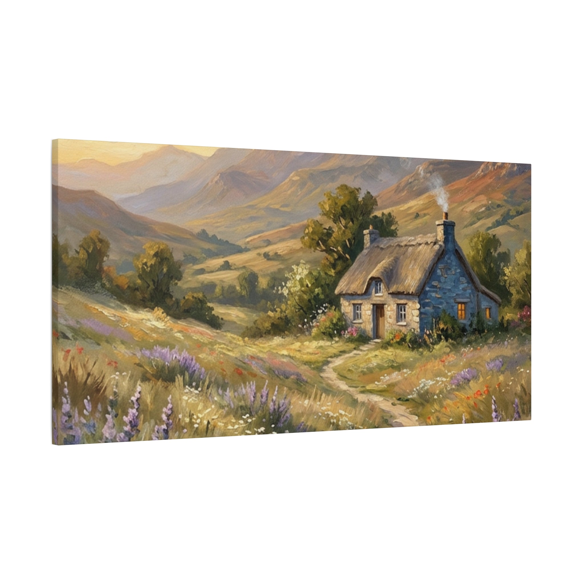 Countryside Cottage Canvas Wall Art — Tranquil Rustic Landscape Print