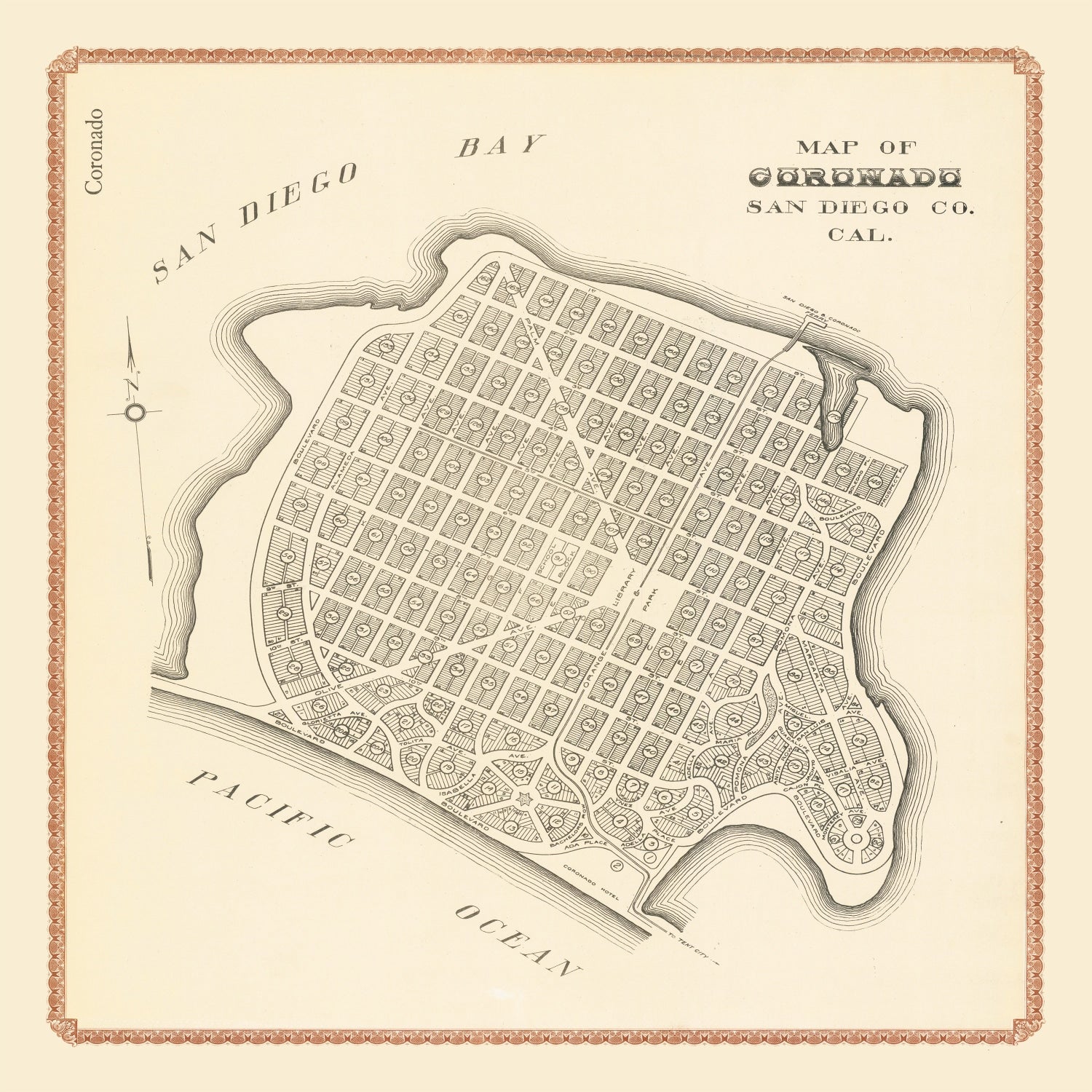 Vintage Map of Coronado, California 1912