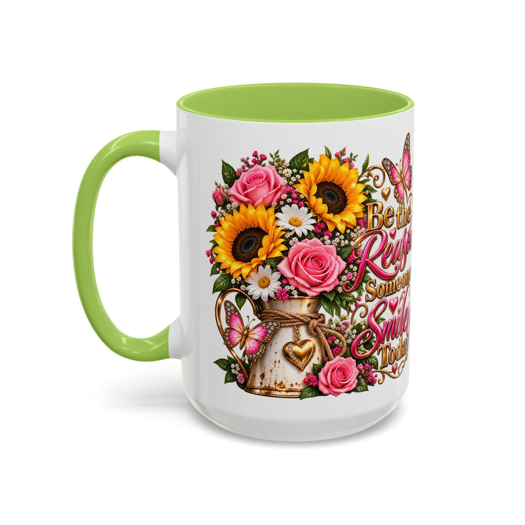 Be the Reason Someone Smiles Today Accent Coffee Mug – Floral Sunflower & Rose Inspirational 11/15oz