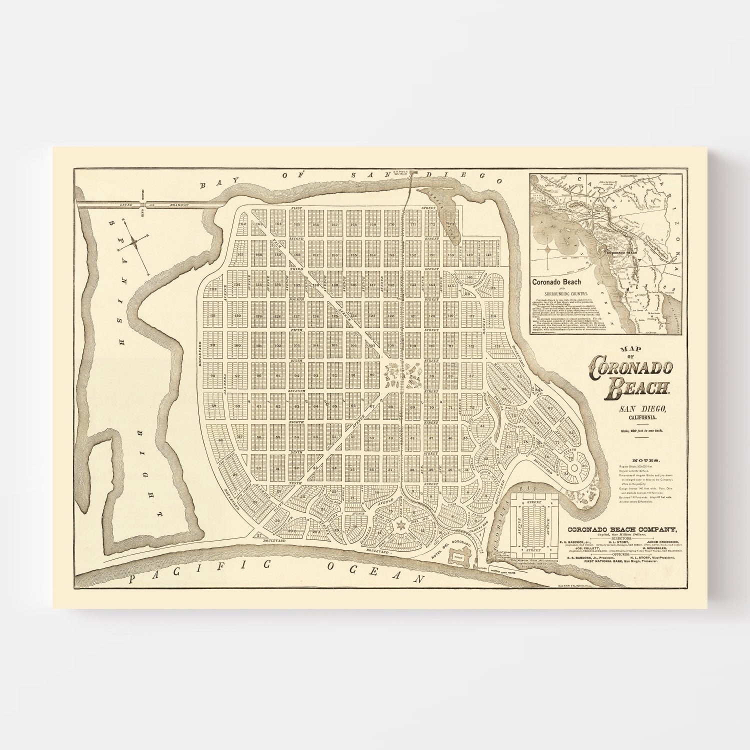 Vintage Map of Coronado Beach, California 1887