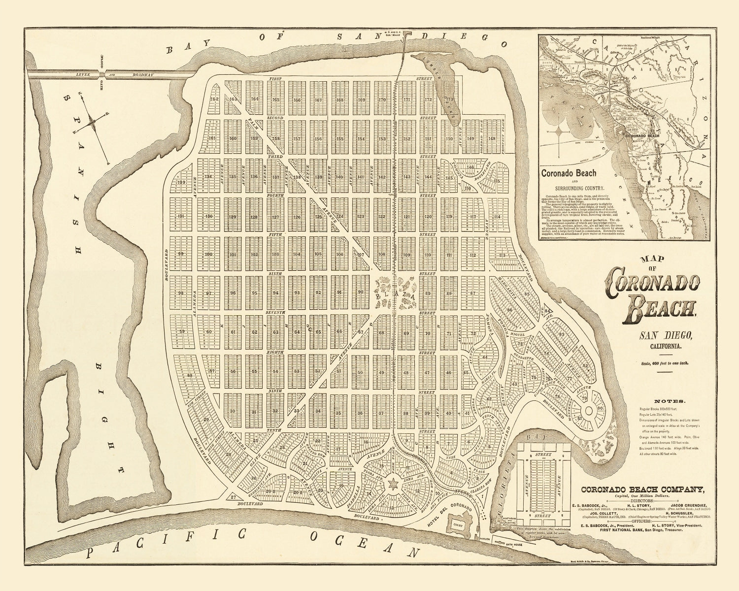 Vintage Map of Coronado Beach, California 1887