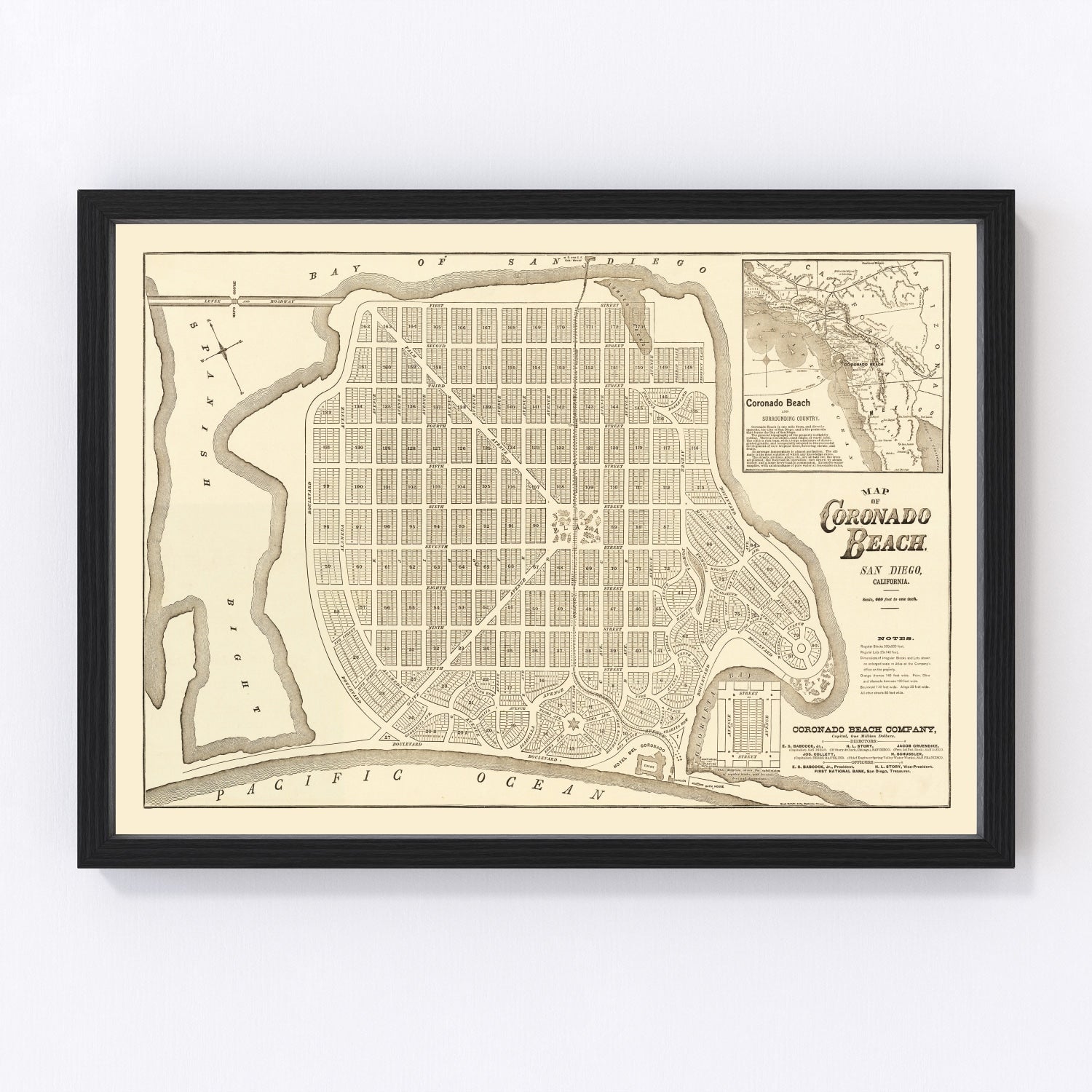 Vintage Map of Coronado Beach, California 1887