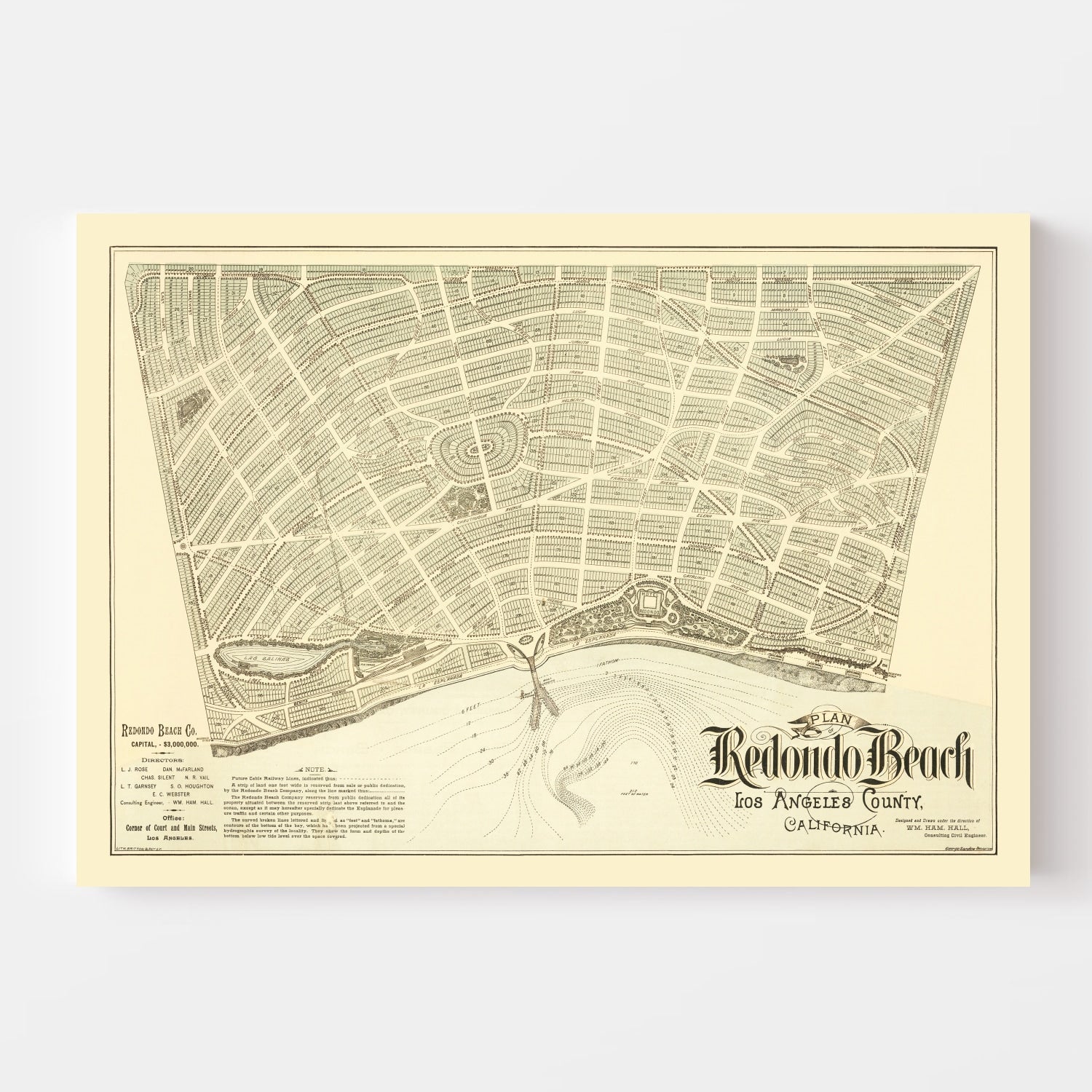 Vintage Map of Redondo Beach, California 1888