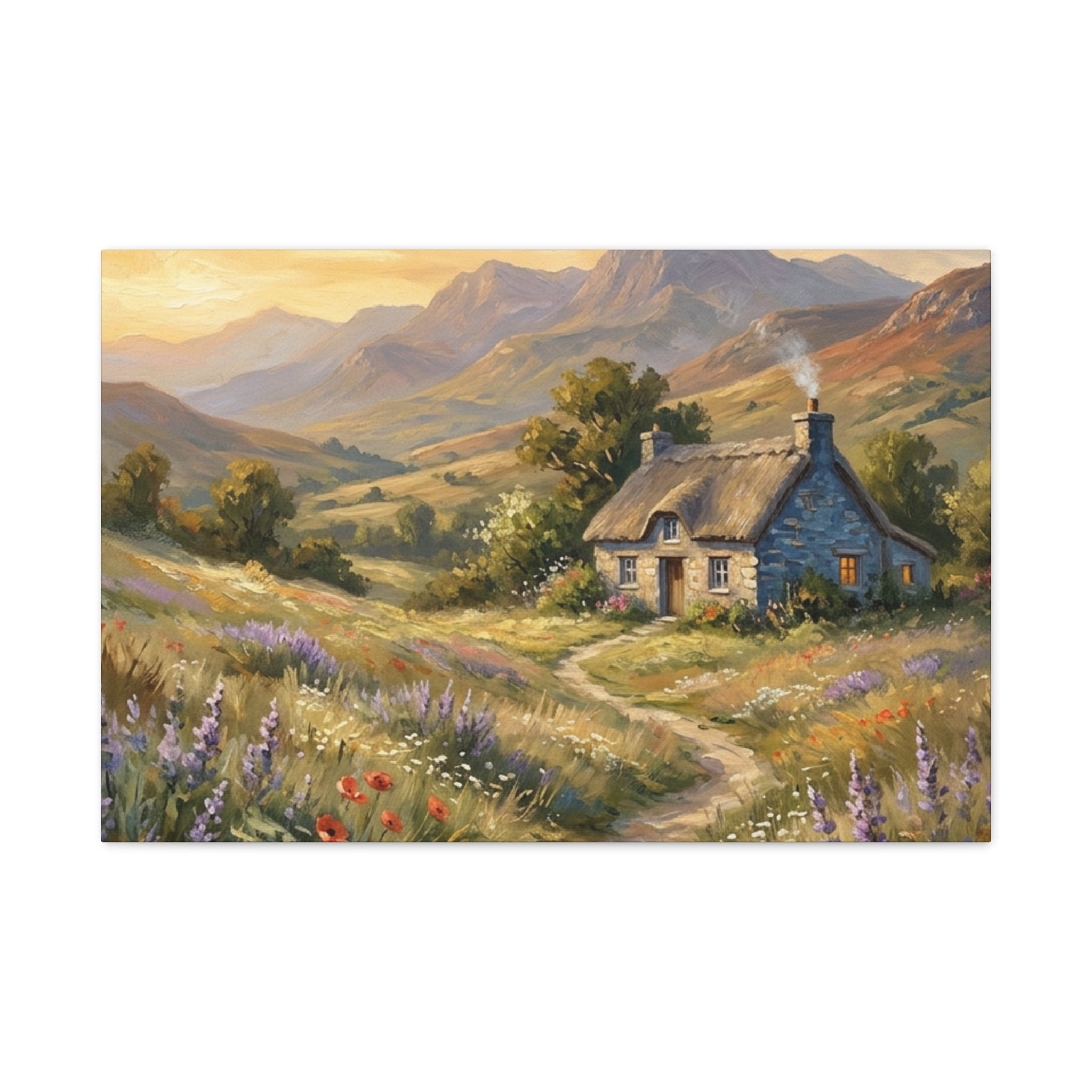 Countryside Cottage Canvas Wall Art — Tranquil Rustic Landscape Print