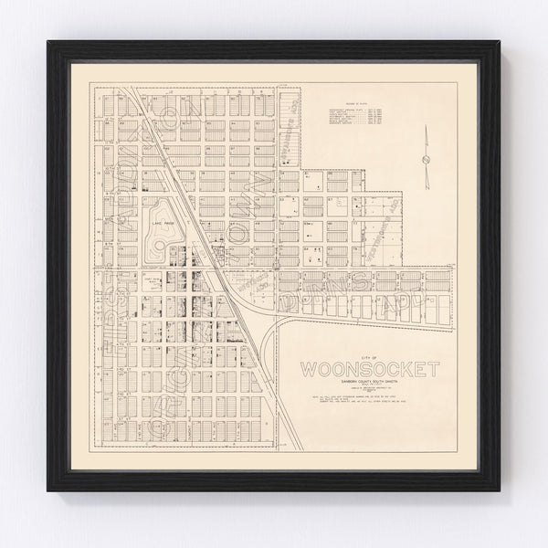 Vintage Map of Woonsocket, South Dakota 1950