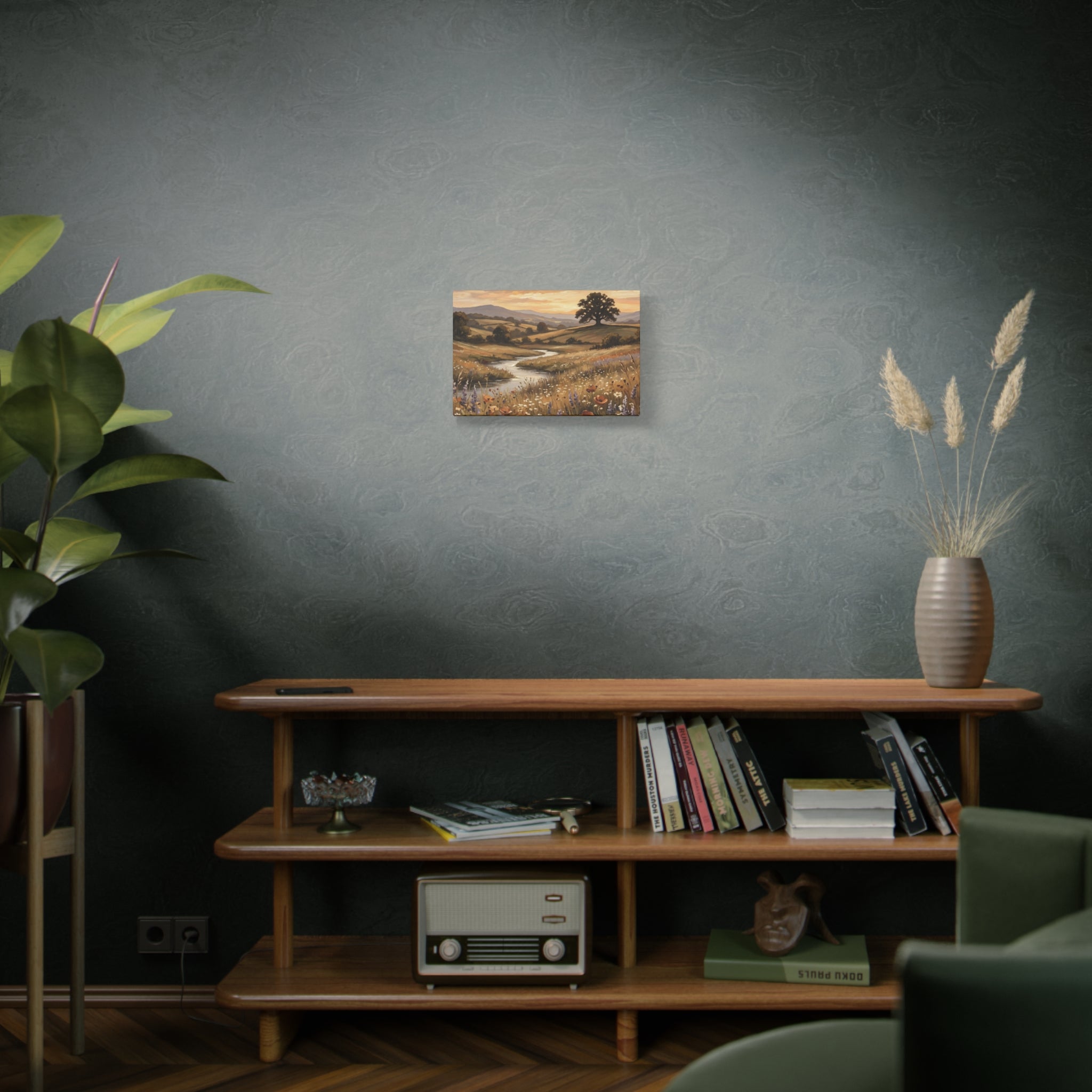 Golden Meadow River Canvas Wall Art — Stretched Matte Print